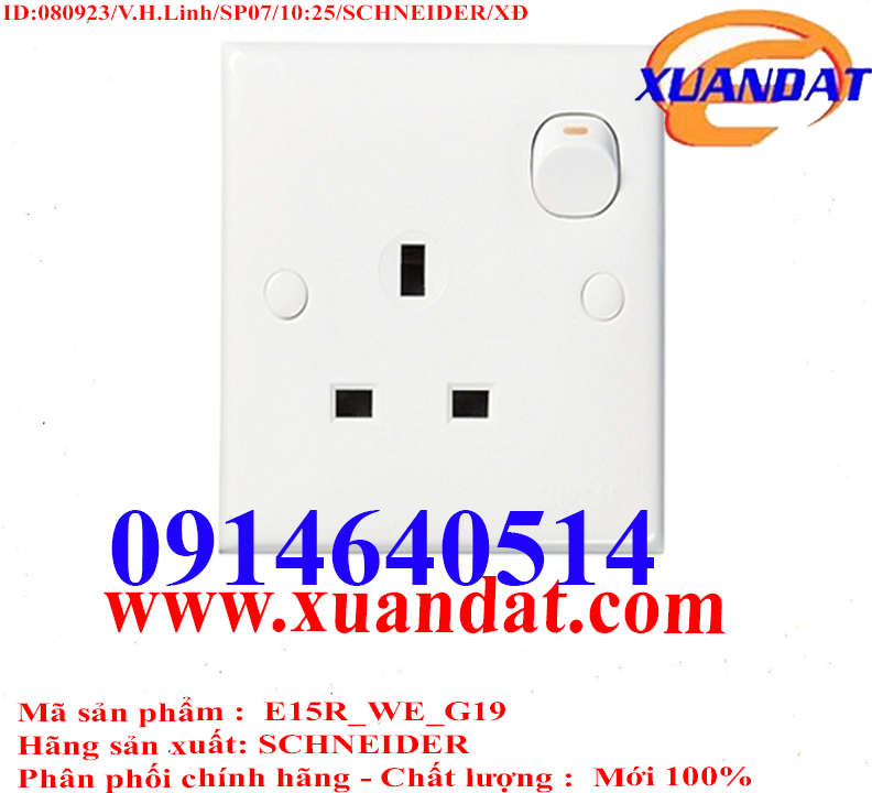Bộ Ổ Cắm Đơn 3 Chấu 13A Có Công Tắc, Kiểu Anh E30&EMS E15R_WE_G19 Schneider