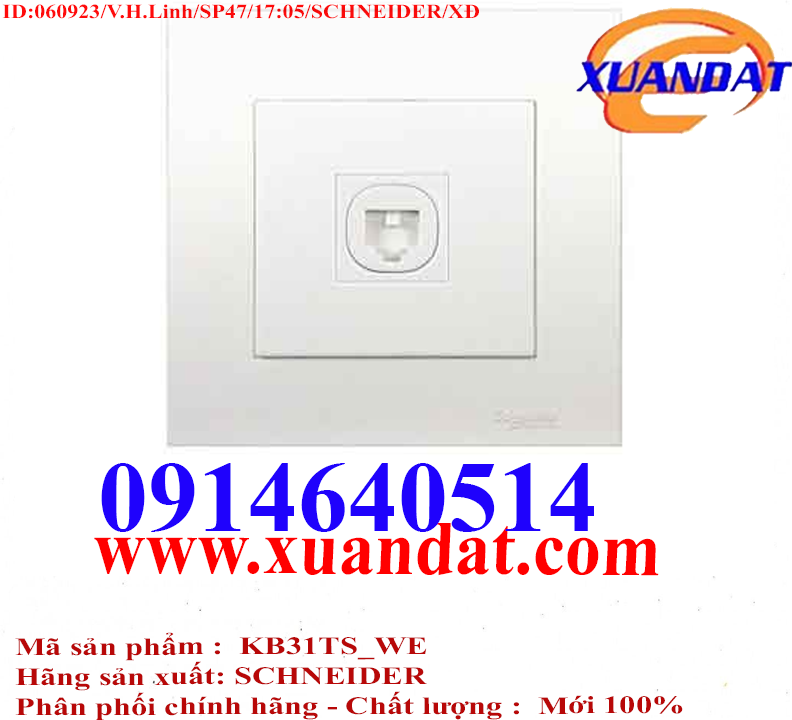 Bộ Ổ Cắm Điện Thoại Đơn Vivace KB31TS_WE Schneider